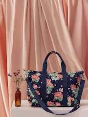 Cath Kidston Navy Blue Geranium Print Overnight Travel 100% Cotton Bag - Image 3 of 6