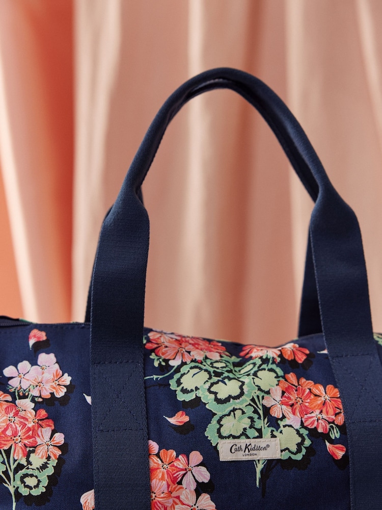 Cath Kidston Navy Blue Geranium Print Overnight Travel 100% Cotton Bag - Image 6 of 6