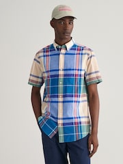 GANT Blue Regular Fit Madras Short Sleeve 100% Cotton Shirt - Image 1 of 6