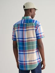 GANT Blue Regular Fit Madras Short Sleeve 100% Cotton Shirt - Image 2 of 6