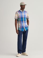 GANT Blue Regular Fit Madras Short Sleeve 100% Cotton Shirt - Image 3 of 6