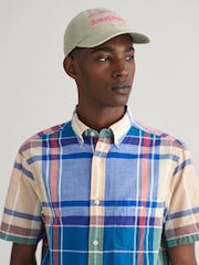 GANT Blue Regular Fit Madras Short Sleeve 100% Cotton Shirt - Image 4 of 6