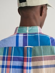 GANT Blue Regular Fit Madras Short Sleeve 100% Cotton Shirt - Image 5 of 6