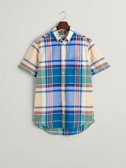GANT Blue Regular Fit Madras Short Sleeve 100% Cotton Shirt - Image 6 of 6
