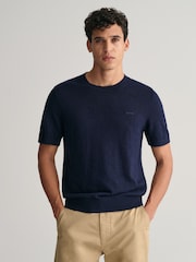 GANT Blue Knitted Cotton Linen T-Shirt - Image 1 of 5