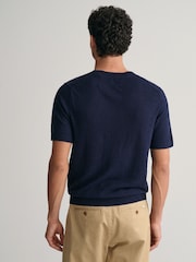 GANT Blue Knitted Cotton Linen T-Shirt - Image 2 of 5
