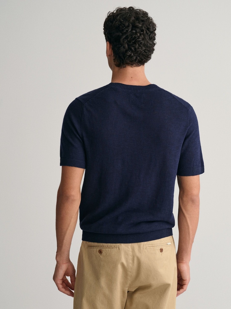 GANT Blue Knitted Cotton Linen T-Shirt - Image 2 of 5