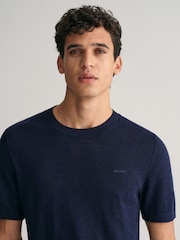 GANT Blue Knitted Cotton Linen T-Shirt - Image 4 of 5