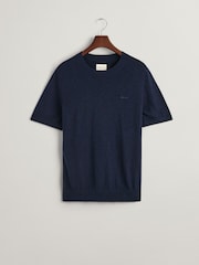 GANT Blue Knitted Cotton Linen T-Shirt - Image 5 of 5
