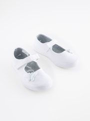 White Standard Fit (F) Butterfly Embroidered School Plimsoll Shoes - Image 1 of 10