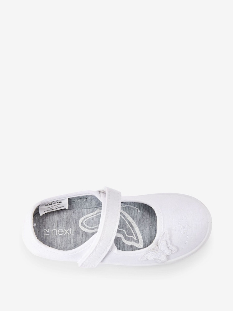 White Standard Fit (F) Butterfly Embroidered School Plimsoll Shoes - Image 11 of 11