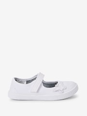 White Standard Fit (F) Butterfly Embroidered School Plimsoll Shoes - Image 2 of 10