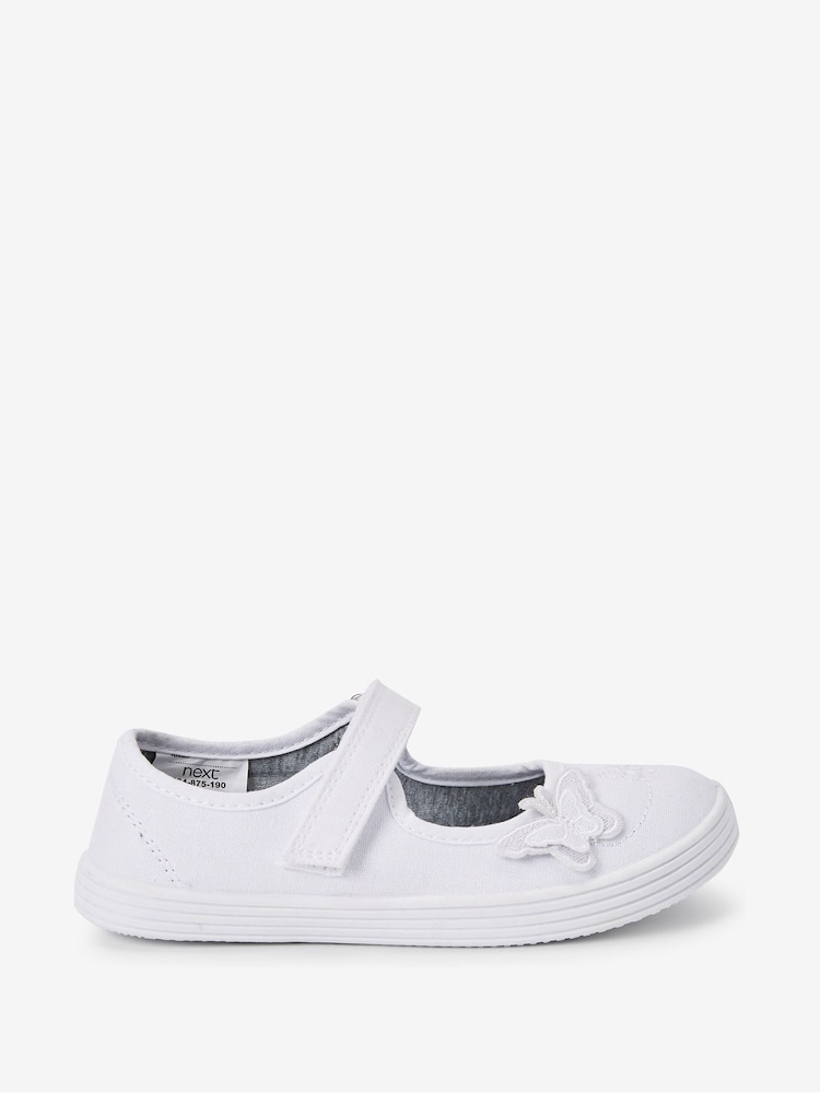 White Standard Fit (F) Butterfly Embroidered School Plimsoll Shoes - Image 2 of 10