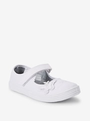 White Standard Fit (F) Butterfly Embroidered School Plimsoll Shoes - Image 3 of 10