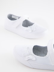 White Standard Fit (F) Butterfly Embroidered School Plimsoll Shoes - Image 5 of 10