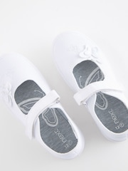 White Standard Fit (F) Butterfly Embroidered School Plimsoll Shoes - Image 7 of 10