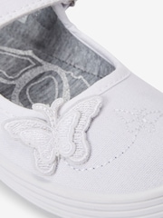 White Standard Fit (F) Butterfly Embroidered School Plimsoll Shoes - Image 9 of 10