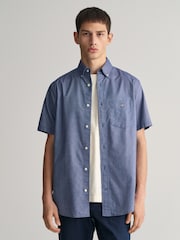 GANT Blue Regular Fit Oxford Short Sleeve 100% Cotton Shirt - Image 1 of 6