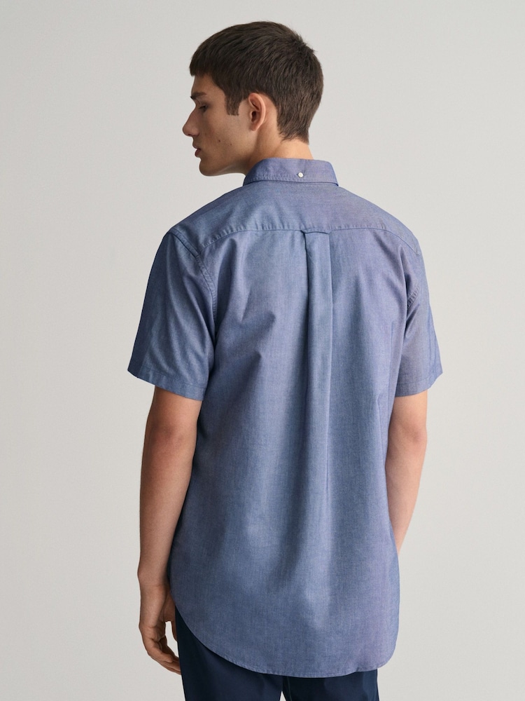 GANT Blue Regular Fit Oxford Short Sleeve 100% Cotton Shirt - Image 2 of 6