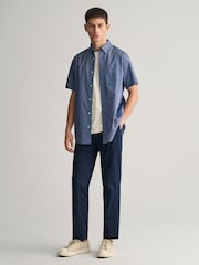 GANT Blue Regular Fit Oxford Short Sleeve 100% Cotton Shirt - Image 3 of 6