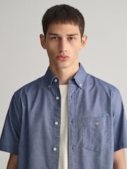 GANT Blue Regular Fit Oxford Short Sleeve 100% Cotton Shirt - Image 5 of 6