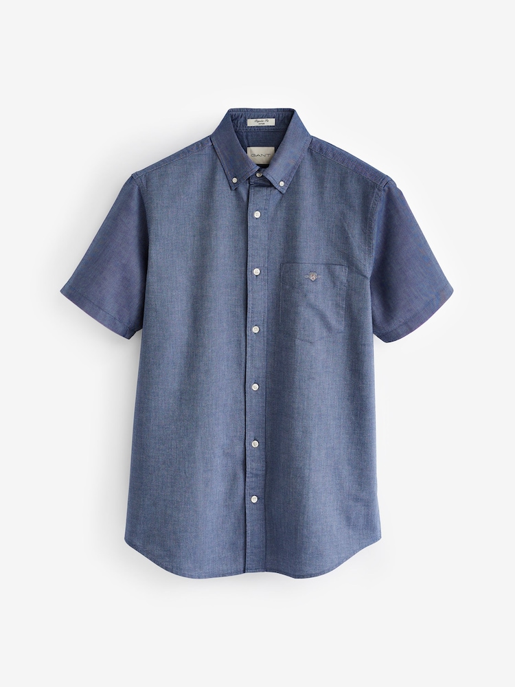 GANT Blue Regular Fit Oxford Short Sleeve 100% Cotton Shirt - Image 6 of 6