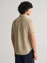 GANT Natural Regular Fit Garment-Dyed 100% Linen Short Sleeve Shirt - Image 1 of 5