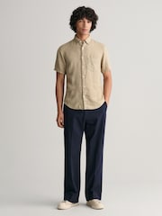 GANT Natural Regular Fit Garment-Dyed 100% Linen Short Sleeve Shirt - Image 2 of 5