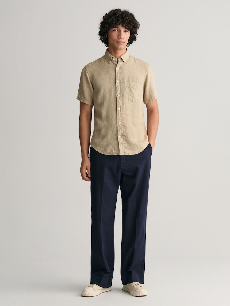 GANT Natural Regular Fit Garment-Dyed 100% Linen Short Sleeve Shirt - Image 2 of 5