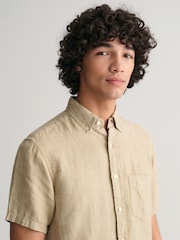 GANT Natural Regular Fit Garment-Dyed 100% Linen Short Sleeve Shirt - Image 3 of 5
