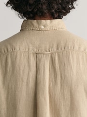 GANT Natural Regular Fit Garment-Dyed 100% Linen Short Sleeve Shirt - Image 4 of 5