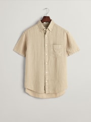 GANT Natural Regular Fit Garment-Dyed 100% Linen Short Sleeve Shirt - Image 5 of 5