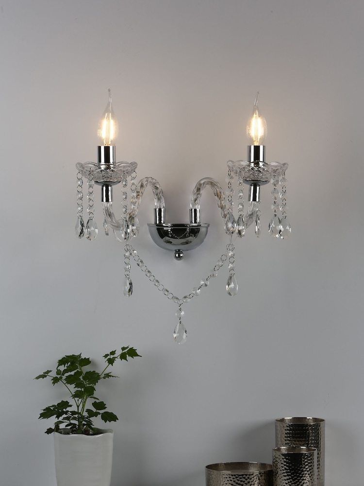 Dar Lighting Silver Katie 2 Light Wall Light - Image 1 of 4 Dar Lighting Silver Katie 2 Light Wall Light - Image 1 of 4