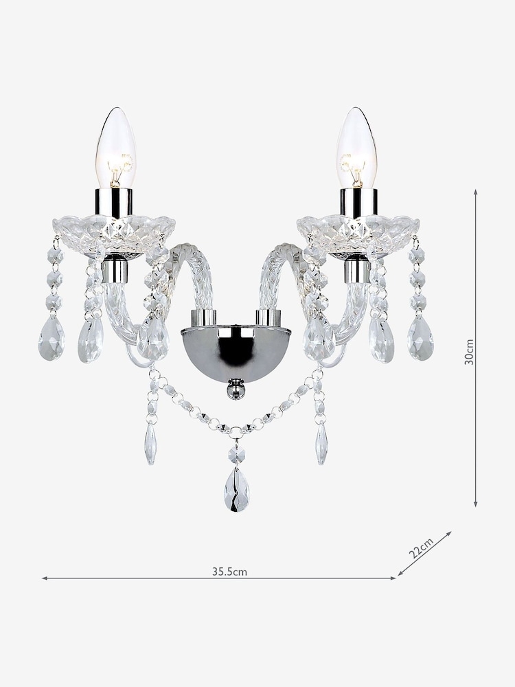 Dar Lighting Silver Katie 2 Light Wall Light - Image 2 of 4 Dar Lighting Silver Katie 2 Light Wall Light - Image 2 of 4