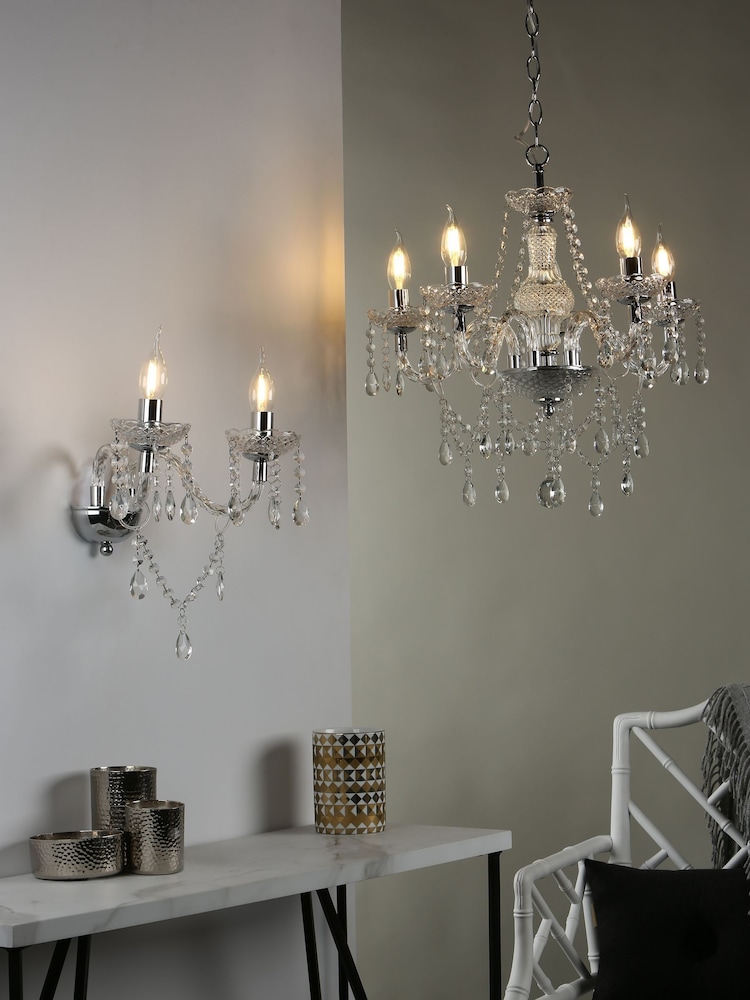 Dar Lighting Silver Katie 2 Light Wall Light - Image 4 of 4 Dar Lighting Silver Katie 2 Light Wall Light - Image 4 of 4