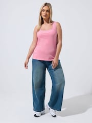 Yours Curve Pink Lace Trim Vest Top - Image 3 of 5