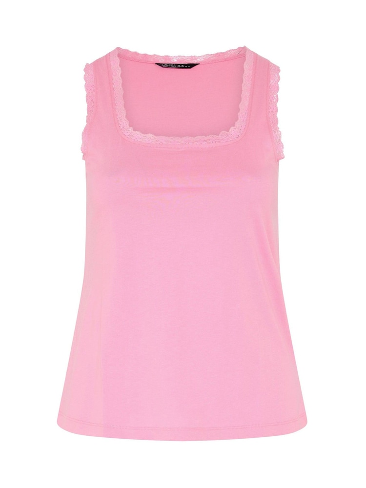 Yours Curve Pink Lace Trim Vest Top - Image 5 of 5 Yours Curve Pink Lace Trim Vest Top - Image 5 of 5