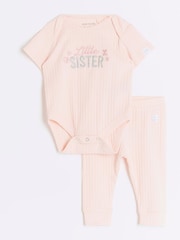 River Island Pink Girls Little Sister 100% Cotton Bodysuit & Leggings Set - Image 1 of 4