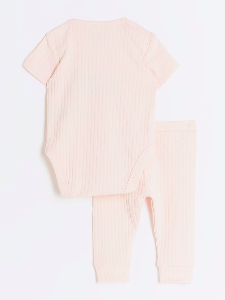 River Island Pink Girls Little Sister 100% Cotton Bodysuit & Leggings Set - Image 2 of 4 River Island Pink Girls Little Sister 100% Cotton Bodysuit & Leggings Set - Image 2 of 4