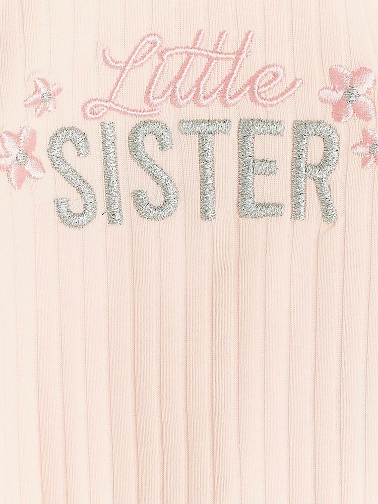 River Island Pink Girls Little Sister 100% Cotton Bodysuit & Leggings Set - Image 4 of 4