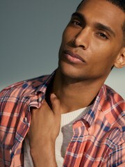 GANT Pink Regular Fit Madras 100% Linen Short Sleeve Shirt - Image 2 of 8