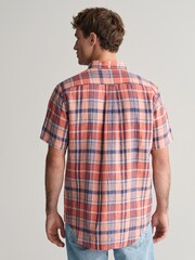 GANT Pink Regular Fit Madras 100% Linen Short Sleeve Shirt - Image 4 of 8
