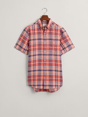 GANT Pink Regular Fit Madras 100% Linen Short Sleeve Shirt - Image 8 of 8