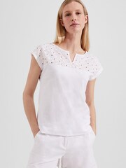Hobbs White Broderie Helena 100% Cotton Top - Image 1 of 4