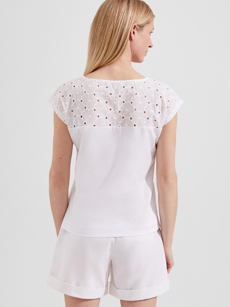 Hobbs White Broderie Helena 100% Cotton Top - Image 2 of 4