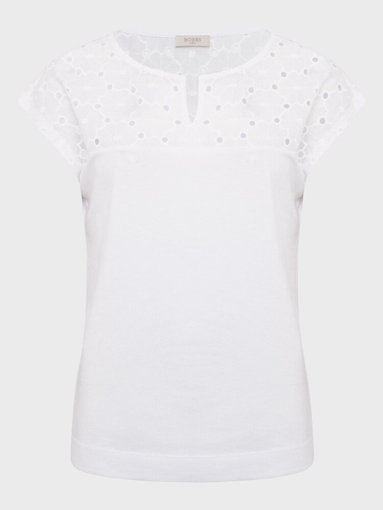 Hobbs White Broderie Helena 100% Cotton Top - Image 4 of 4