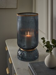 Blue Ribbed Glass Hurricane Candle Holder Extra large - Image 1 of 4
