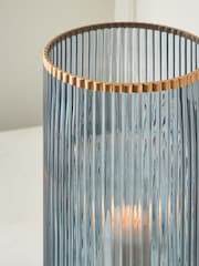 Blue Ribbed Glass Hurricane Candle Holder Extra large - Image 2 of 4