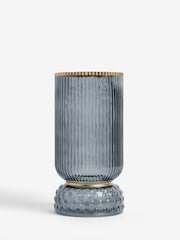 Blue Ribbed Glass Hurricane Candle Holder Extra large - Image 3 of 4