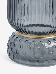 Blue Ribbed Glass Hurricane Candle Holder Extra large - Image 4 of 4